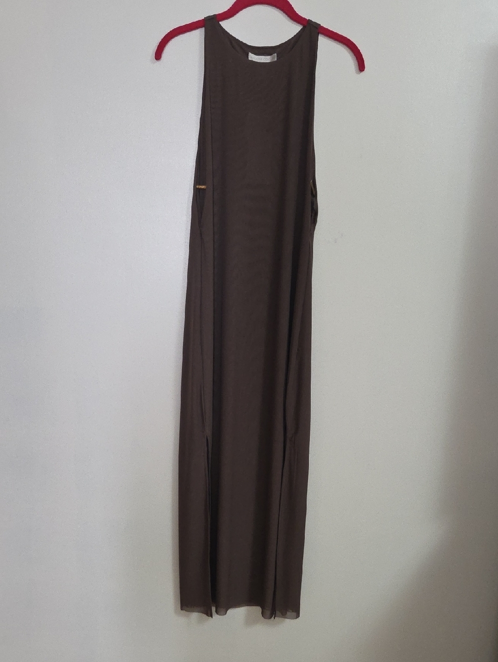 🔥 Caroline Constas Brown Mesh Sleeveless Cover Up Maxi Dress Side Metal Detail